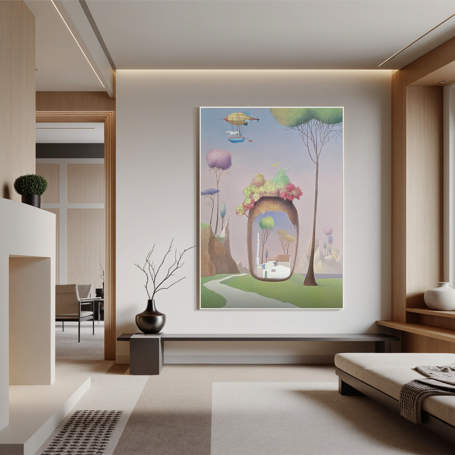 Dream Village Portal-Surreal Dream Village Landscape Wall Art
