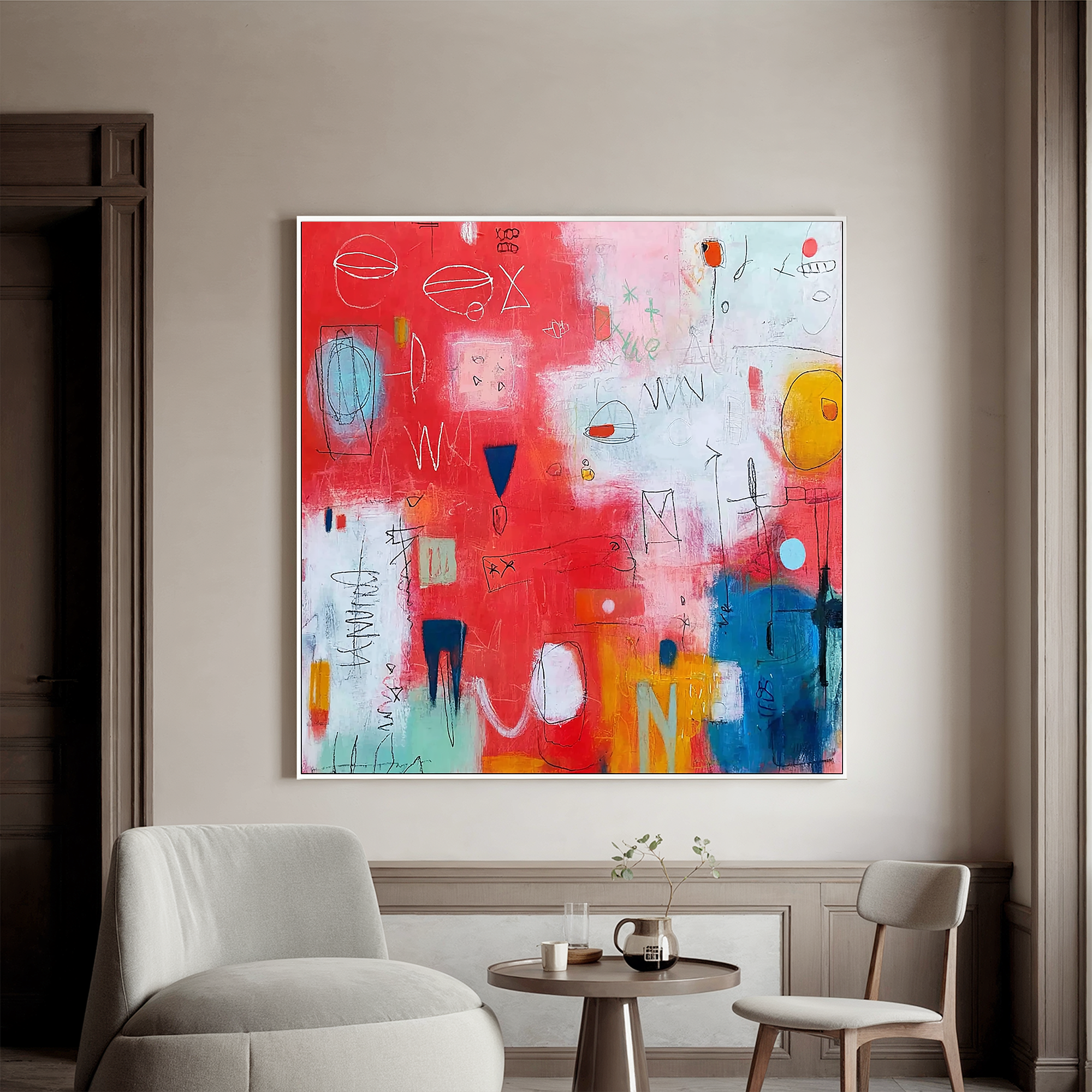 Abstract Red Modern Oil Painting Canvas – Contemporary Colorful Wall Art for Living Room Home Decor#OA 0460