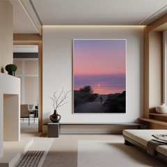 Sunset Motorcycle Road Wall Art, Romantic Pink and Purple Sky Landscape Canvas for Living Room Decor #OA 0741