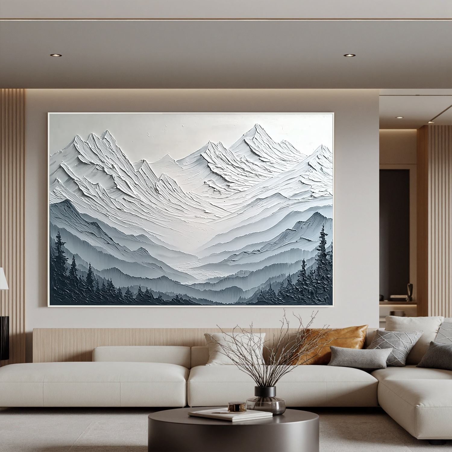 Abstract Snow Mountain Oil Painting | Textured Neutral Landscape Wall Art for Modern Living Room #OA 0005