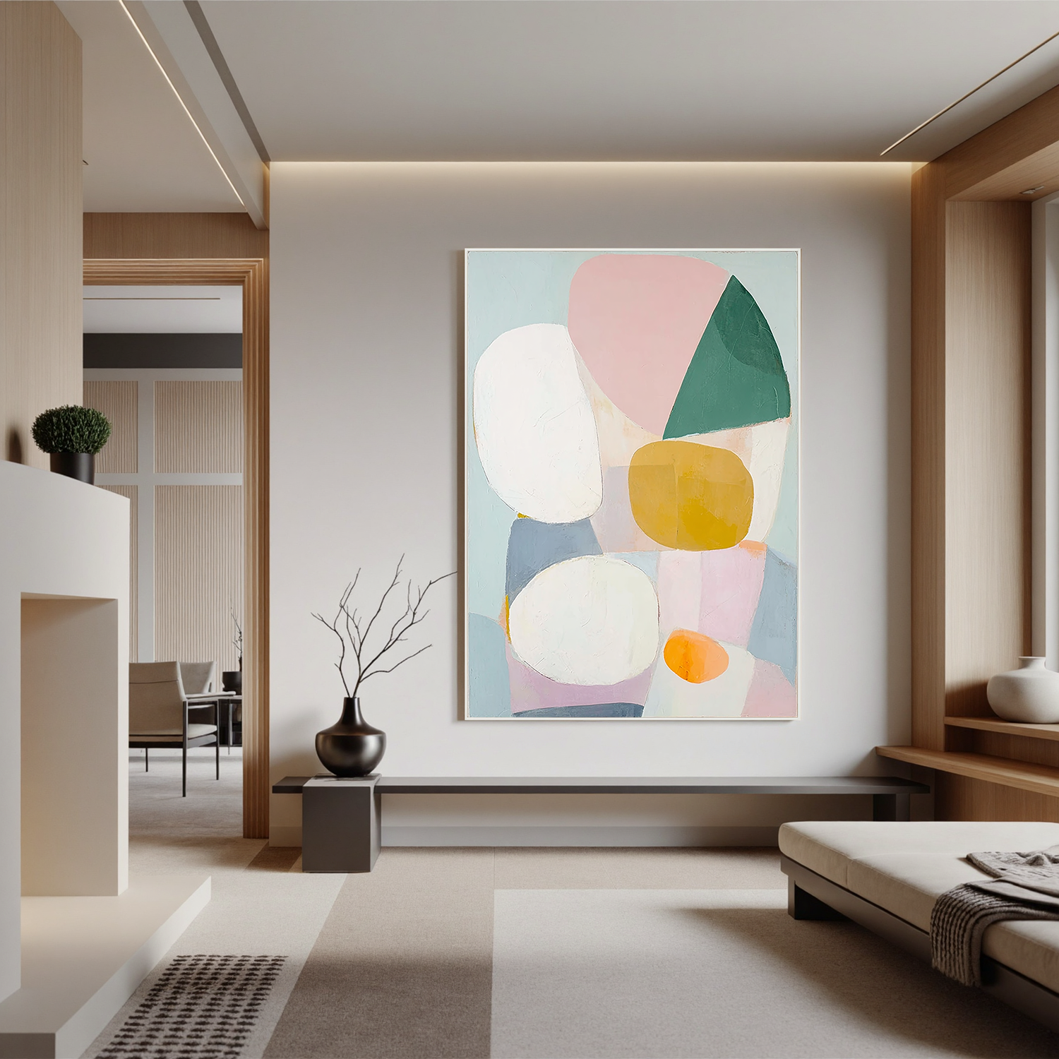 Pastel Abstract Oil Painting, Soft Geometric Wall Art for Living Room Decor#OA 0565
