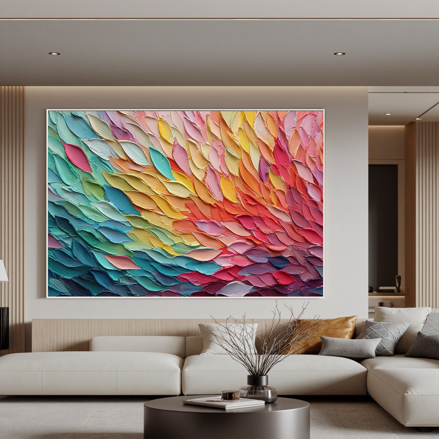 Colorful Textured Abstract Oil Painting Canvas – Modern Rainbow Palette Knife Wall Art for Living Room Home Decor #OA 0486