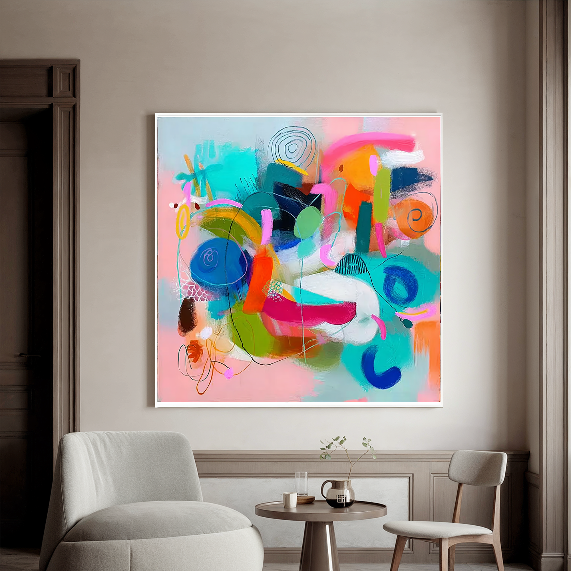Abstract Colorful Modern Oil Painting Canvas – Contemporary Geometric Wall Art for Living Room Home Decor#OA 0473