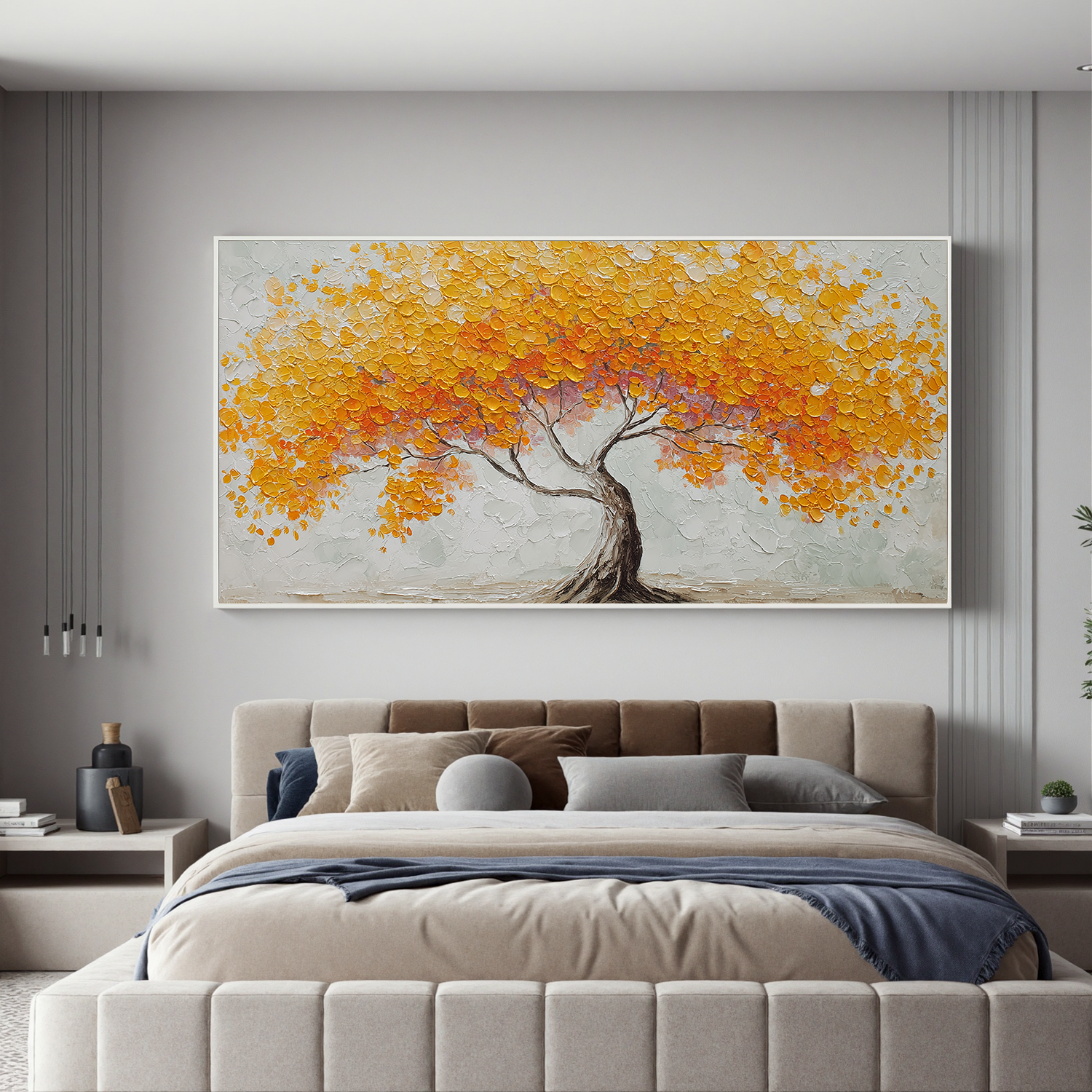 Golden Tree of Life Canvas Wall Art – Textured Abstract Landscape Painting for Living Room Decor#OA 0854