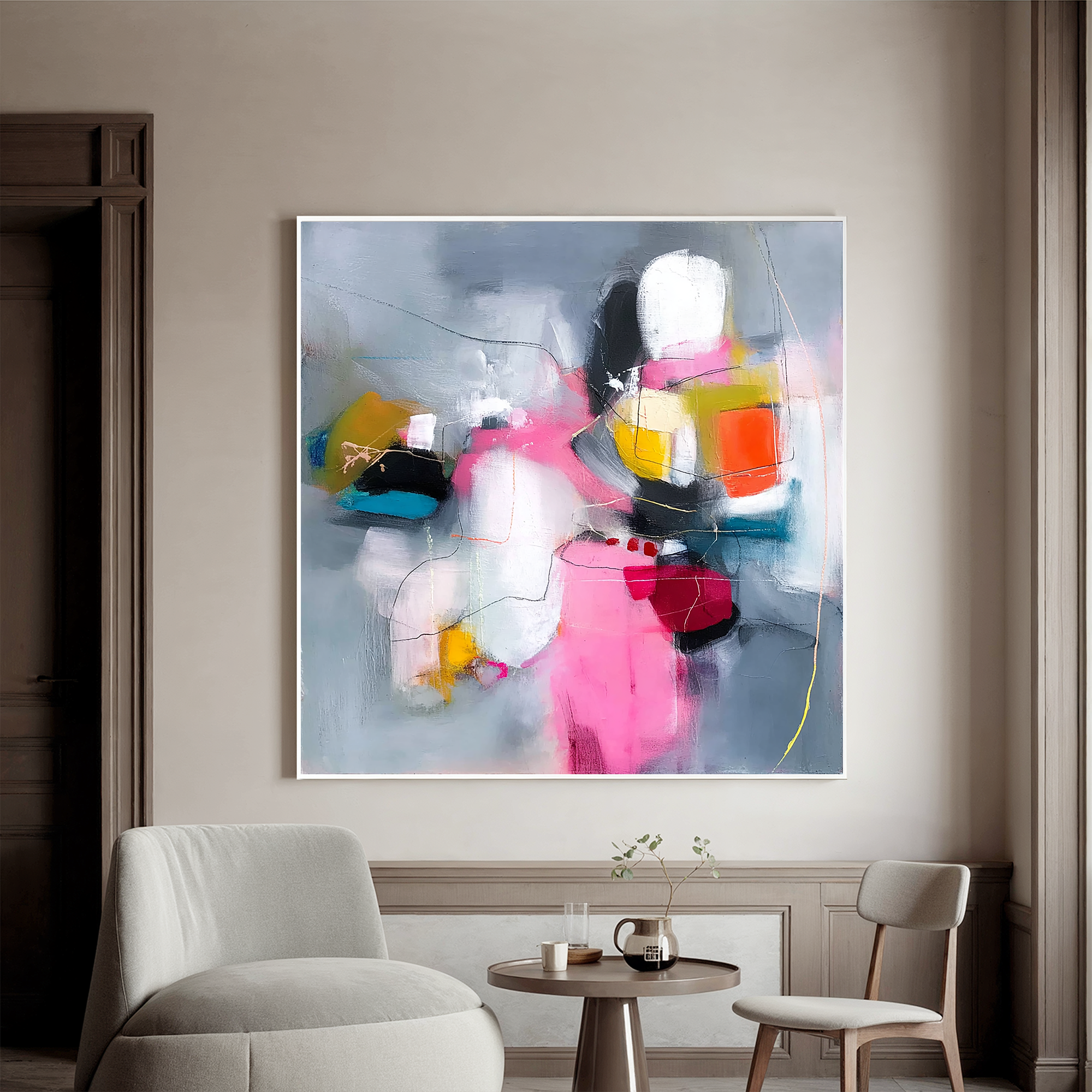 Abstract Soft Color Oil Painting Canvas – Modern Pink Gray Wall Art for Living Room Contemporary Home Decor#OA 0480