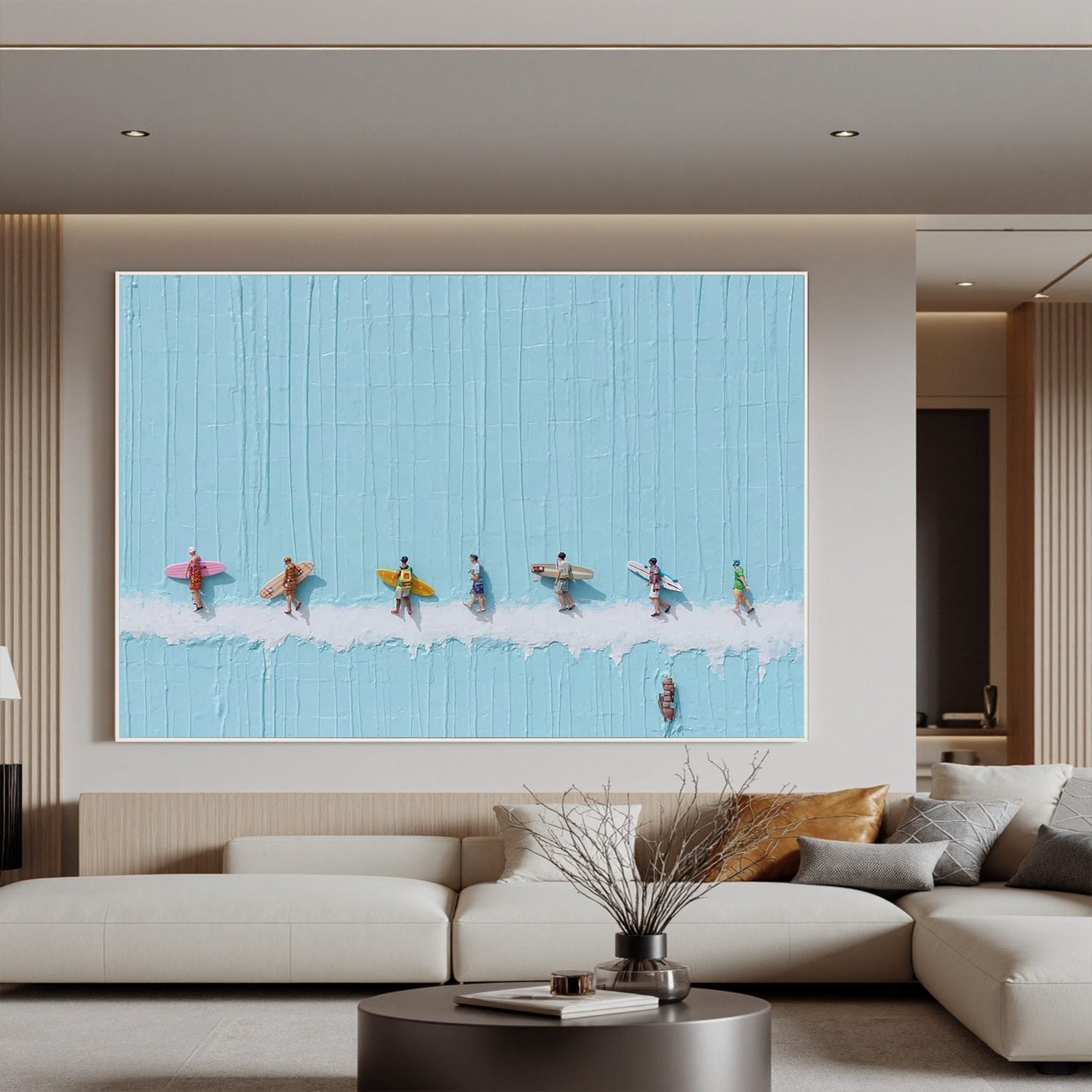 Coastal Surfer Oil Painting Wall Art | Modern Beach Canvas Art for Living Room Coastal Decor #OA 0427