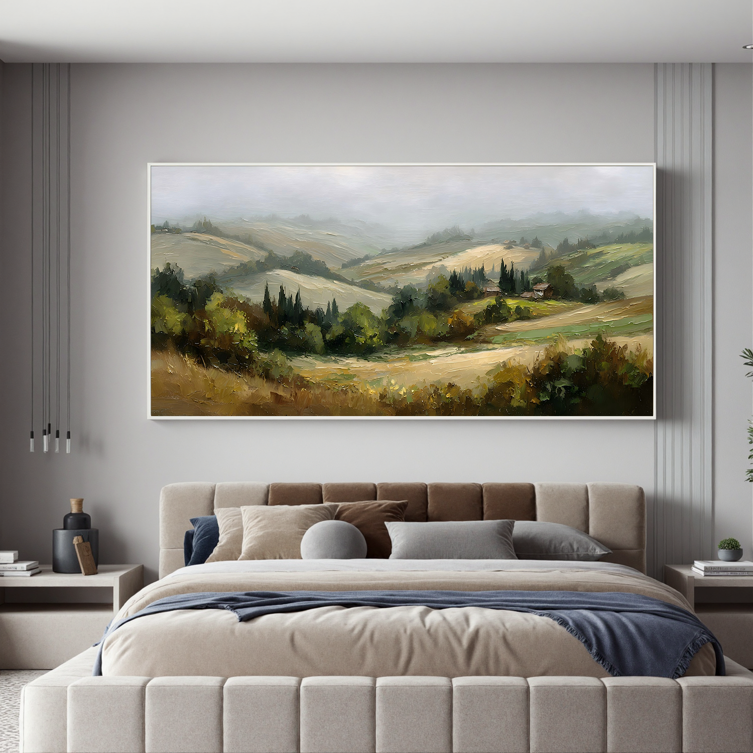 Tuscan Countryside Landscape Oil Painting – Rustic Rolling Hills Wall Art#OA 0894