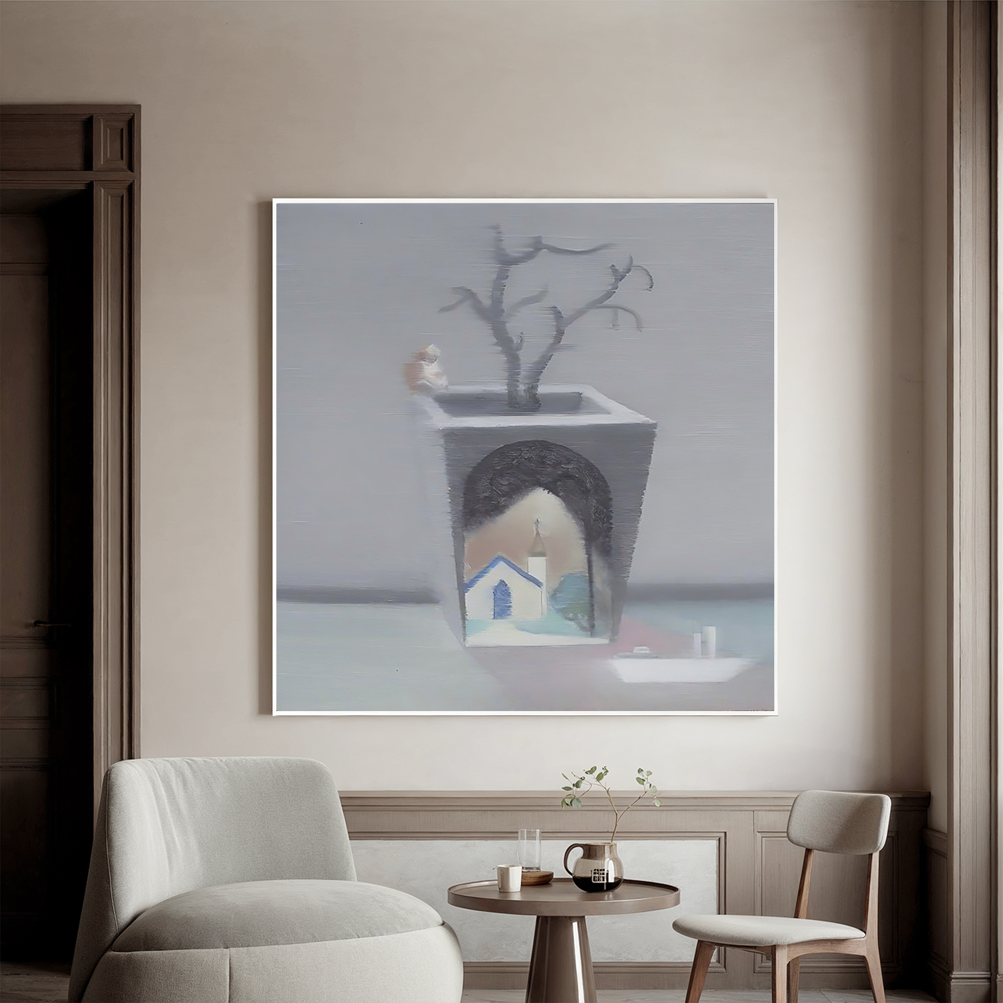 House in the Flower Pot-Surreal House Flower Pot Wall Art