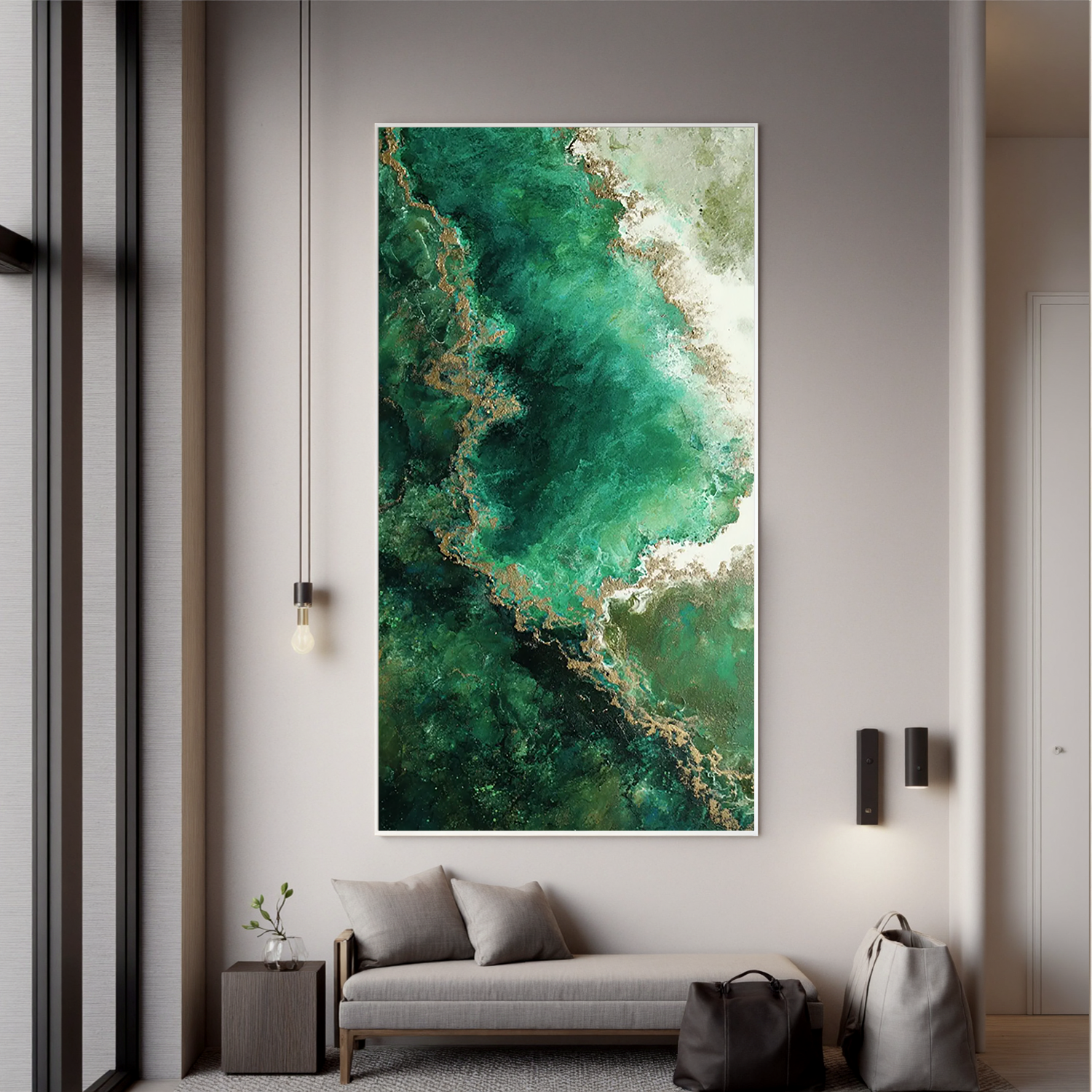 Emerald Green Abstract Oil Painting, Textured Nature Wall Art for Living Room Decor #OA 0600