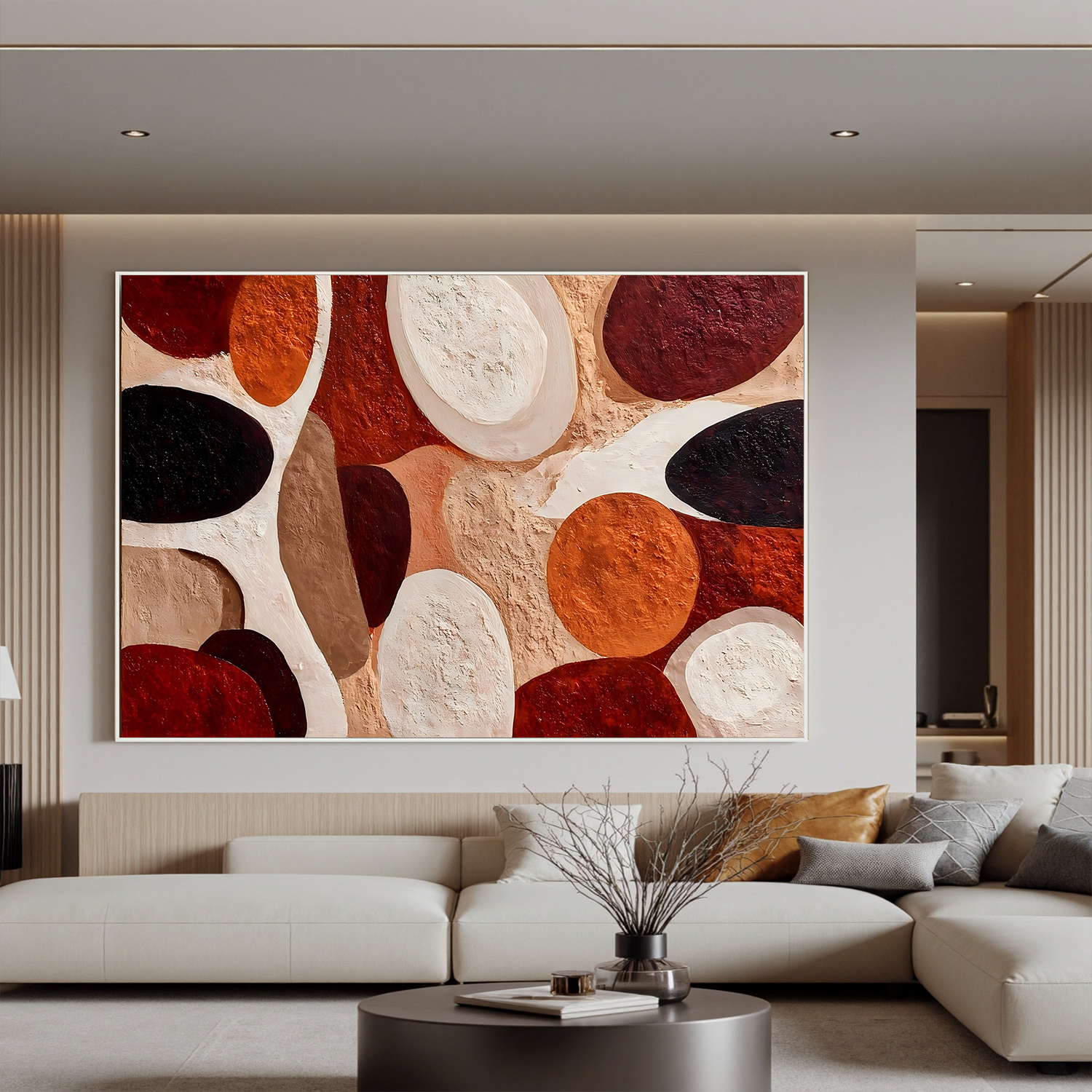 Large Abstract Geometric Canvas Wall Art – Earth Tone Textured Painting for Modern Living Room Decor#OA 0828