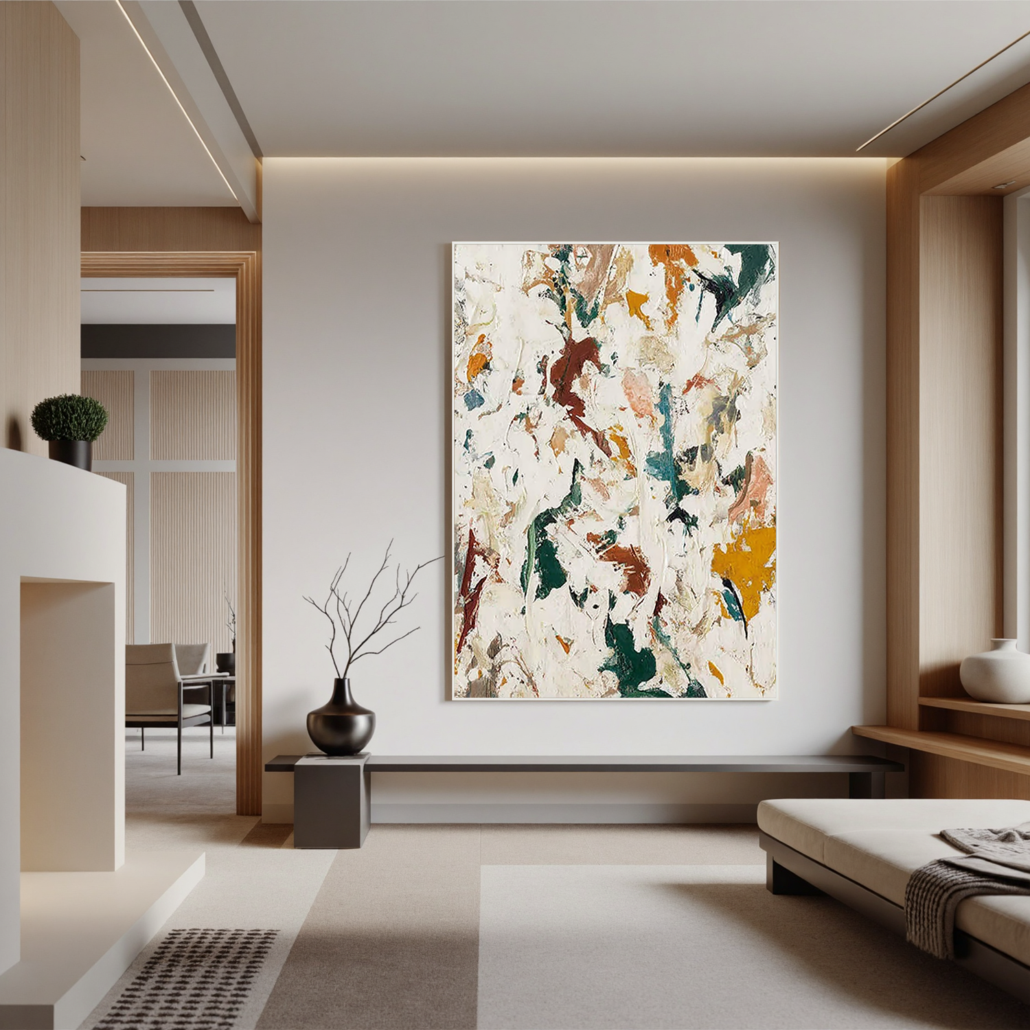 Abstract Textured Oil Painting, Neutral Organic Wall Art for Living Room Decor#OA 0539