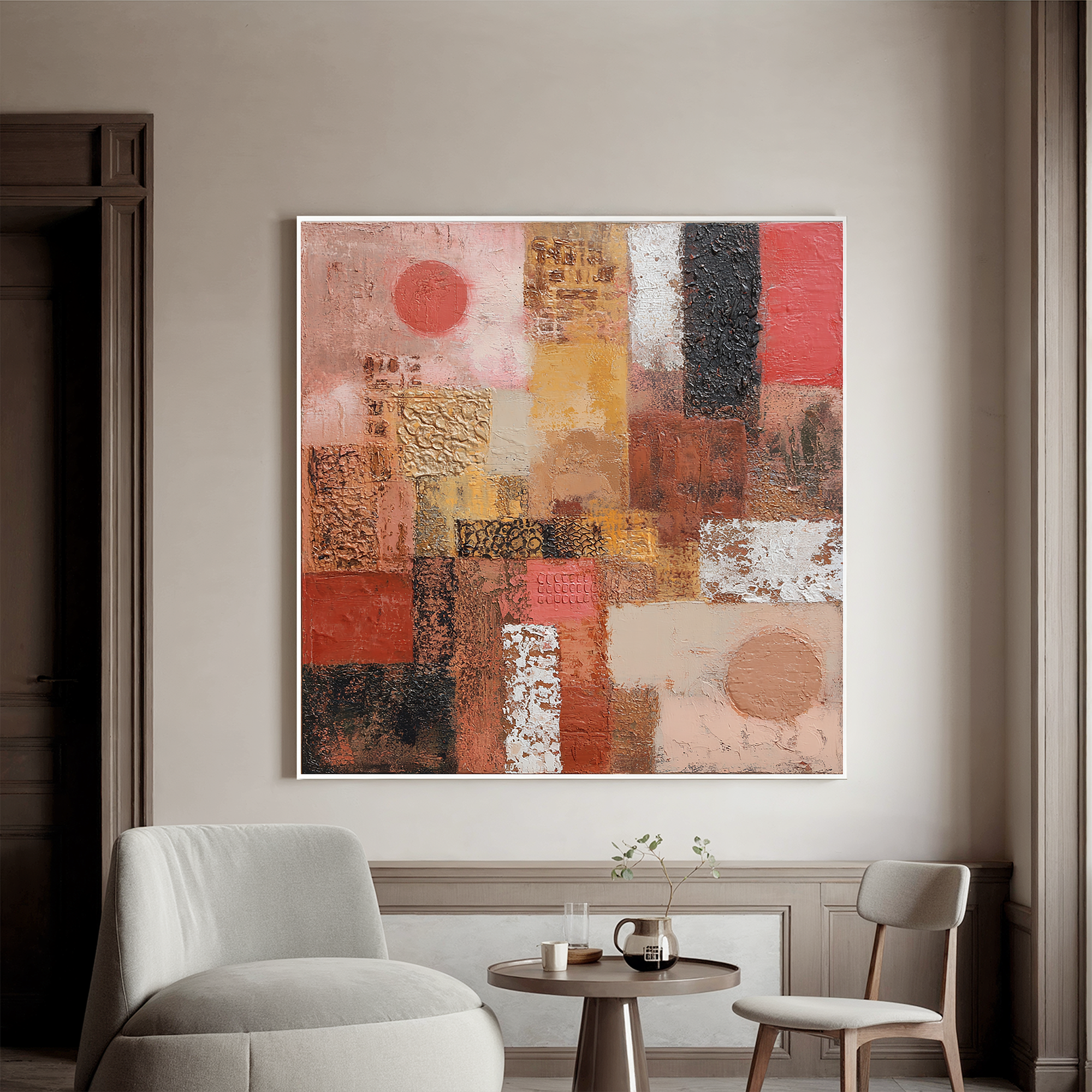 Abstract Terracotta Texture Painting – Modern Earth Tone Canvas Wall Art#OA 0892