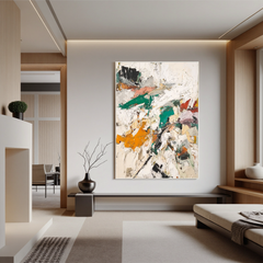Abstract Expressionist Oil Painting, White Textured Wall Art for Living Room Decor#OA 0571