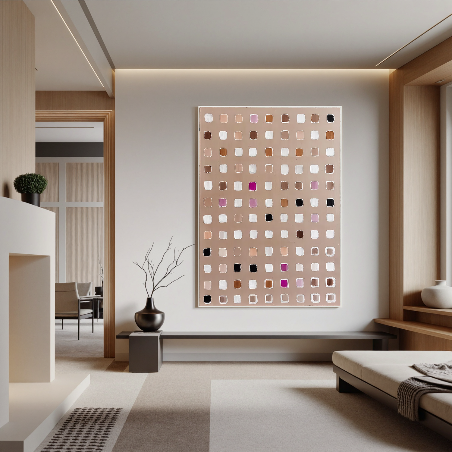 Small Square Abstract Oil Painting, Neutral Modern Wall Art for Living Room Decor#OA 0569