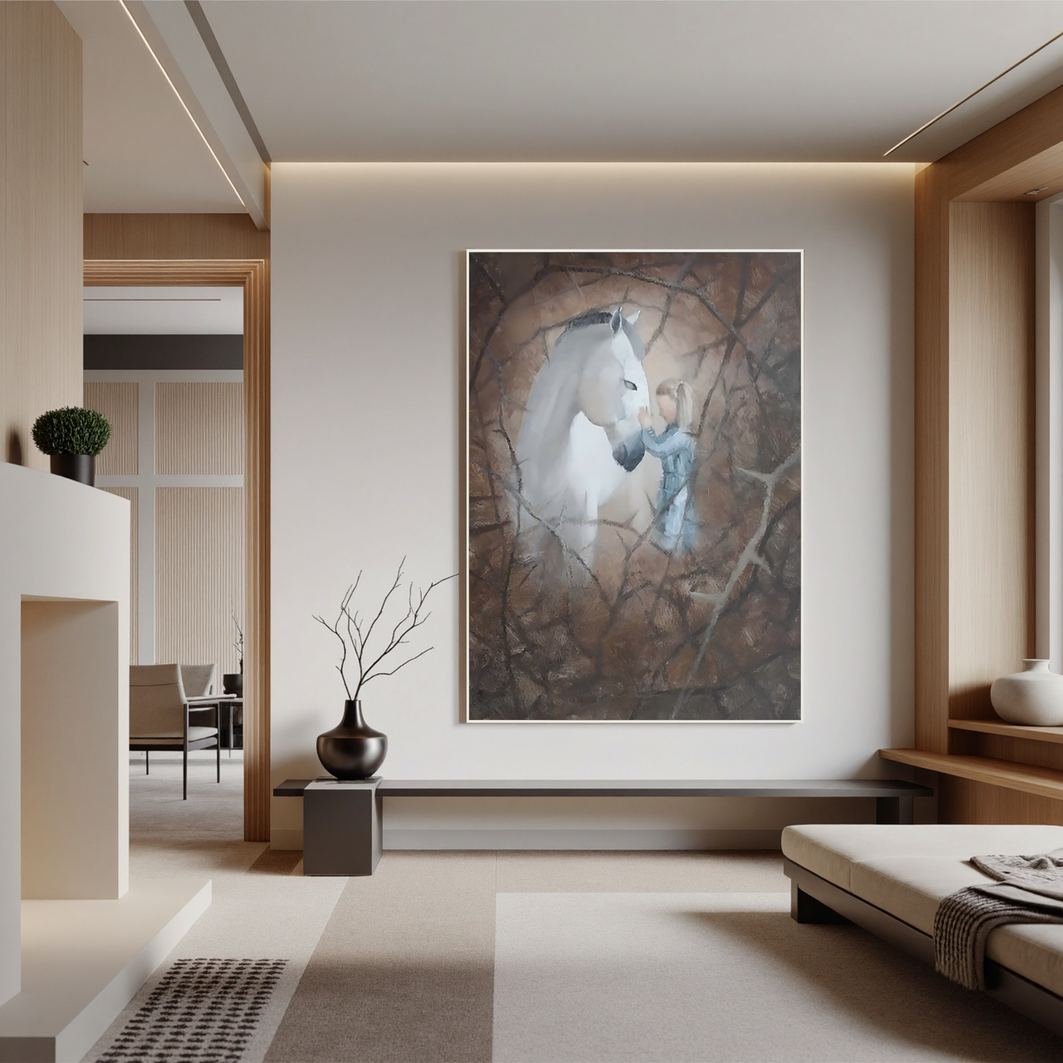 Whisper to the White Horse-Girl and White Horse Wall Art