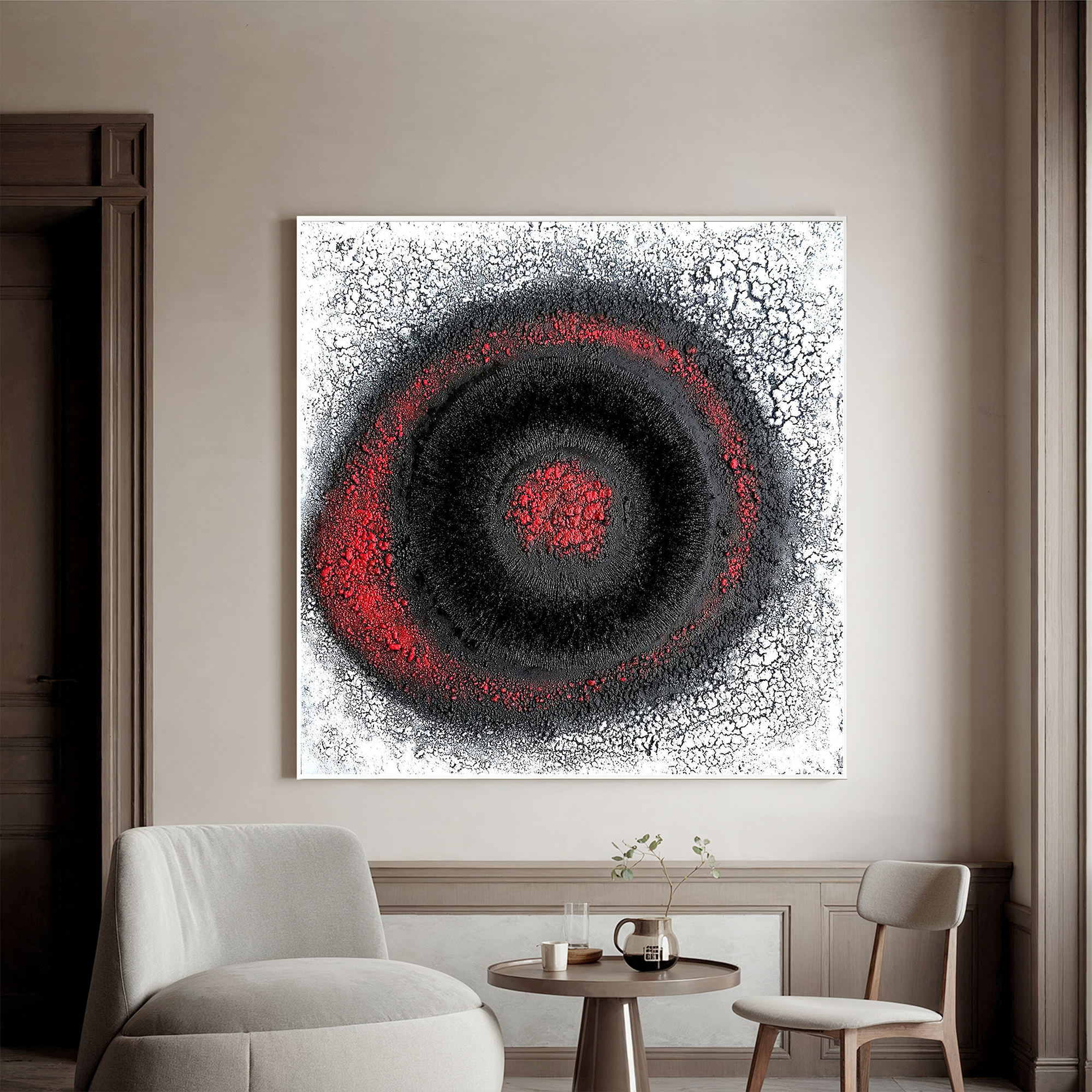 Black and Red Abstract Textured Painting – Bold Modern Statement Canvas Wall Art for Living Room Decor #OA 0820