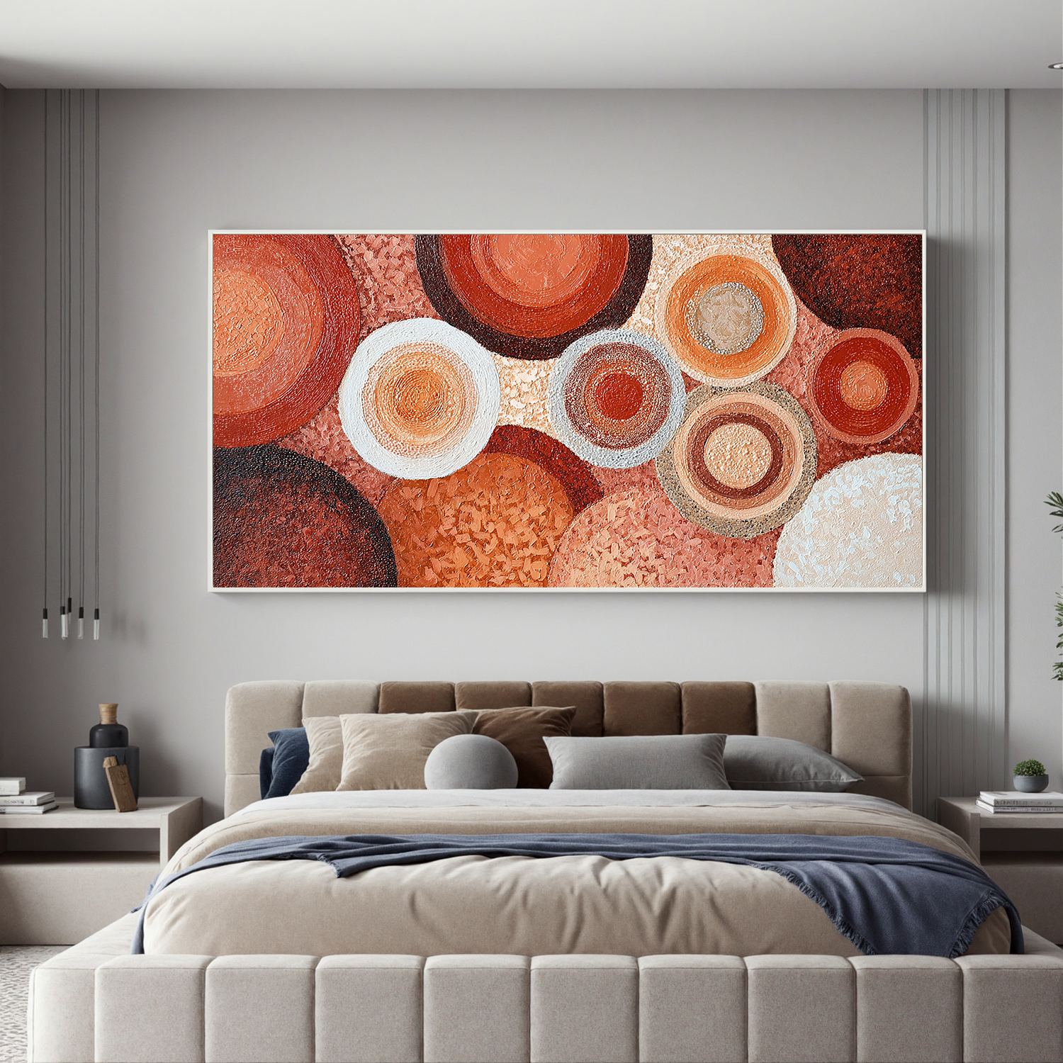 Large Abstract Circle Canvas Wall Art – Terracotta Boho Textured Painting for Modern Living Room Decor#OA 0838