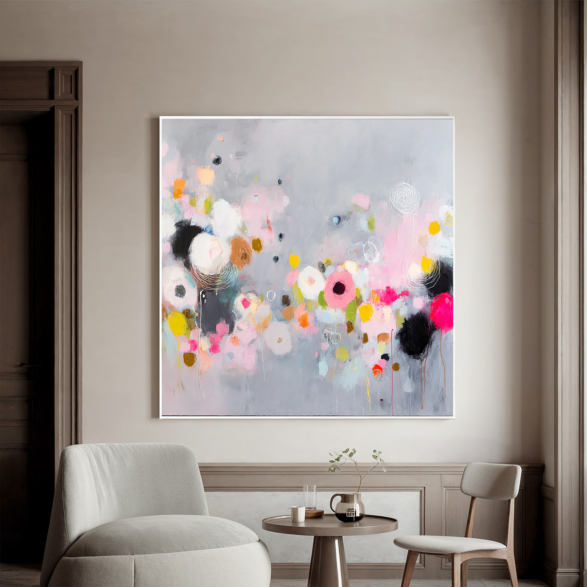 Abstract Soft Floral Oil Painting Canvas – Modern Pastel Flower Wall Art for Living Room Contemporary Home Decor#OA 0470