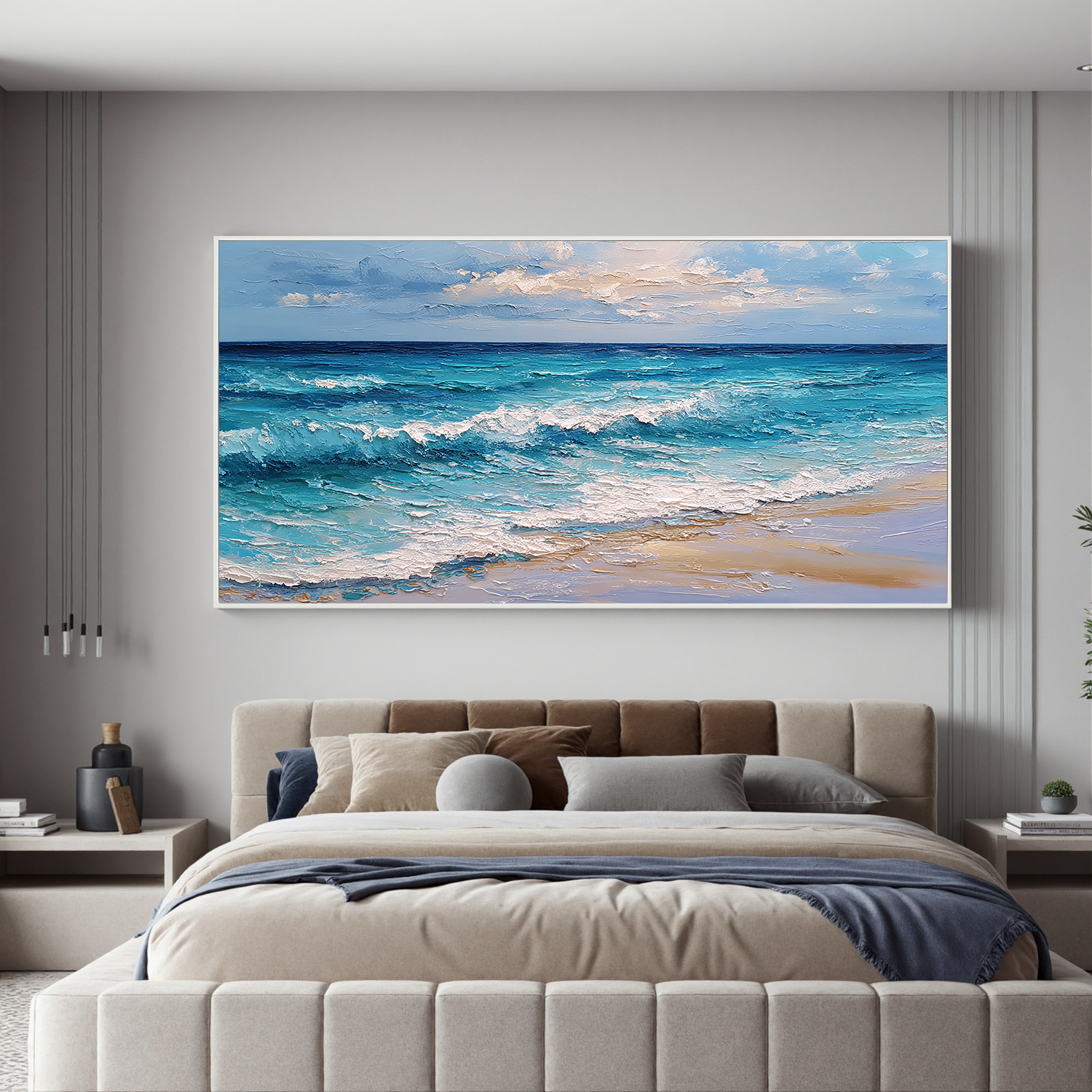 Large Coastal Ocean Wave Canvas Wall Art – Beach Seascape Painting for Living Room Decor#OA 0834