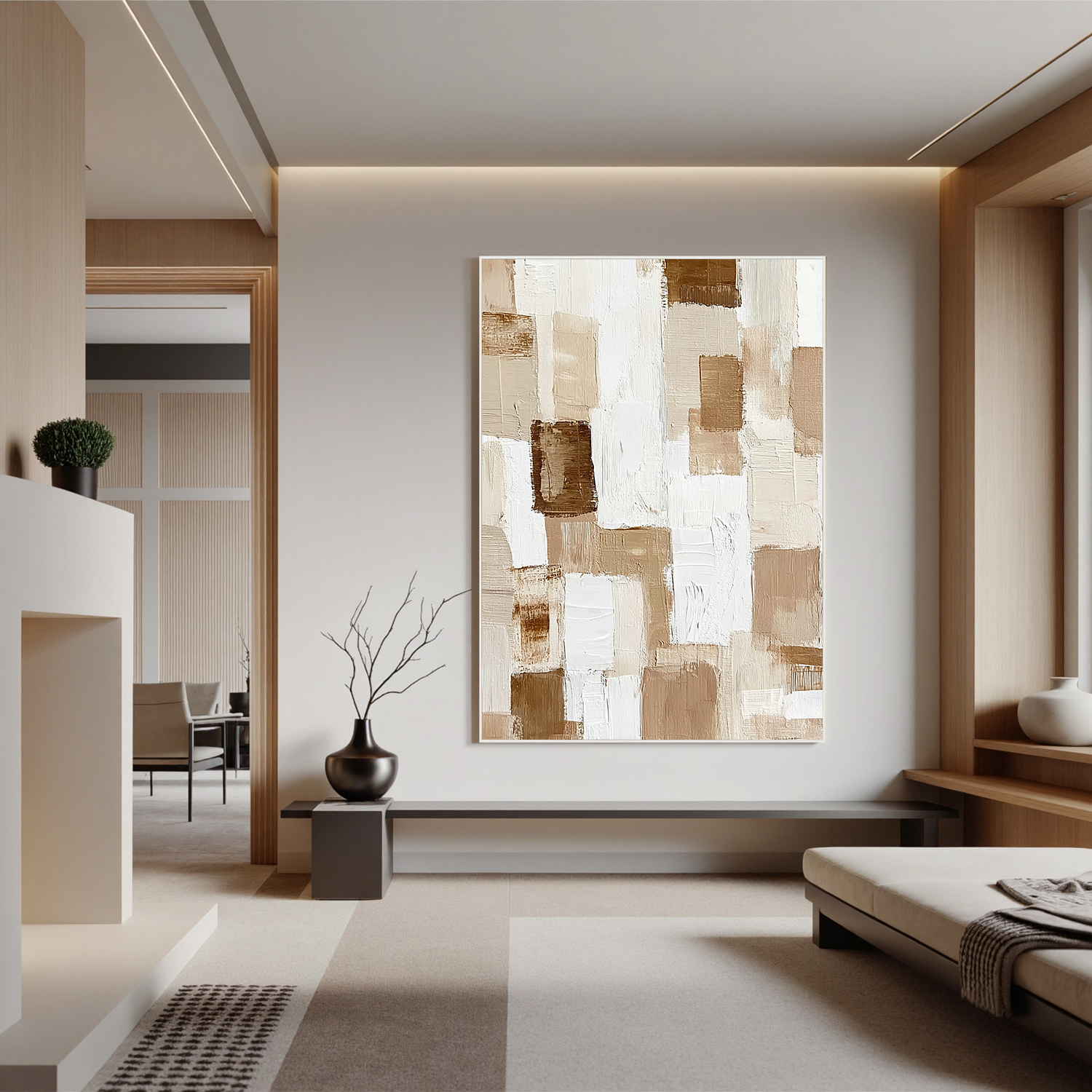 Neutral Beige Abstract Oil Painting, Textured Minimalist Wall Art for Living Room Decor#OA 0593