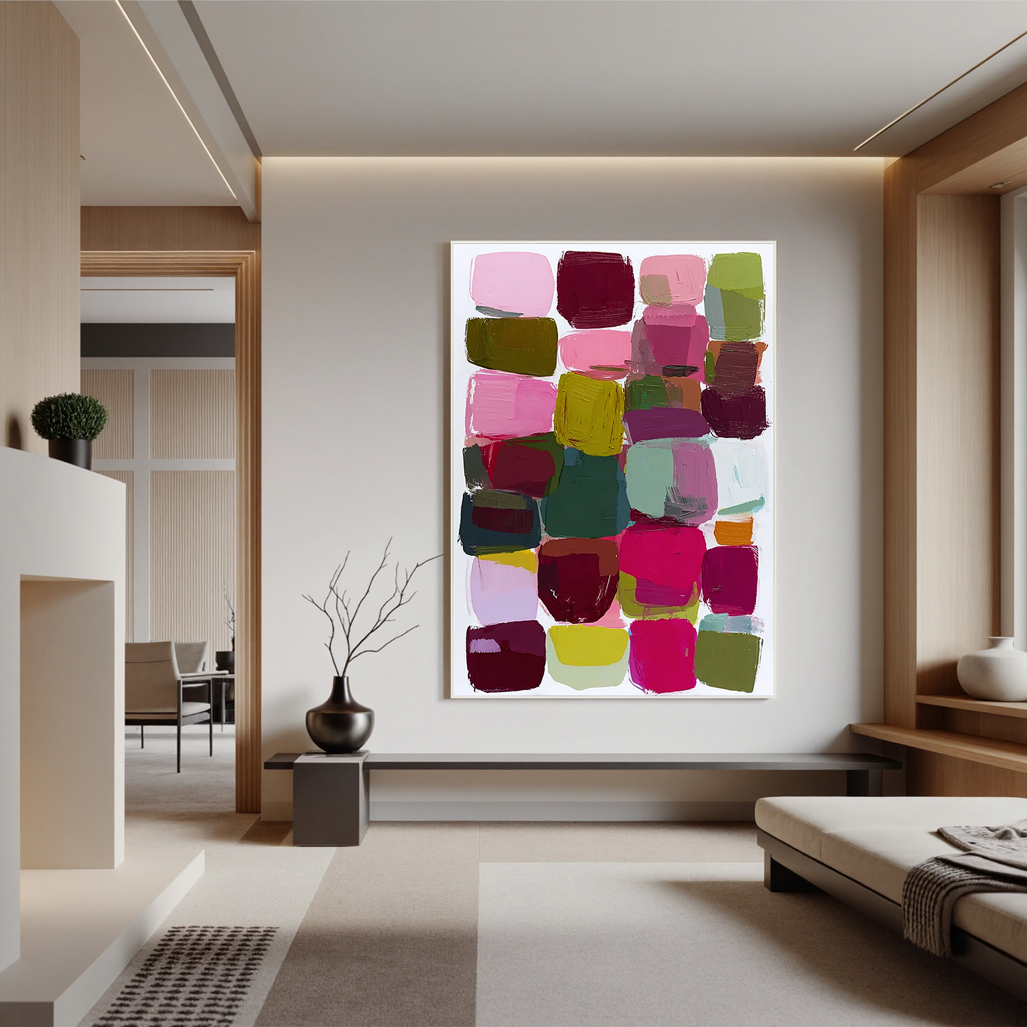 Color Block Abstract Oil Painting, Modern Colorful Wall Art for Living Room Decor #OA 0560
