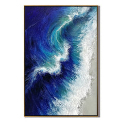 Blue Ocean Wave Oil Painting, Textured Coastal Seascape Wall Art for Living Room Decor#OA 0555