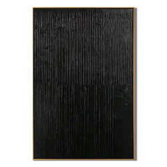 Black Textured Abstract Wall Art, Minimal Vertical Line Canvas Painting for Modern Living Room Décor #OA 0010