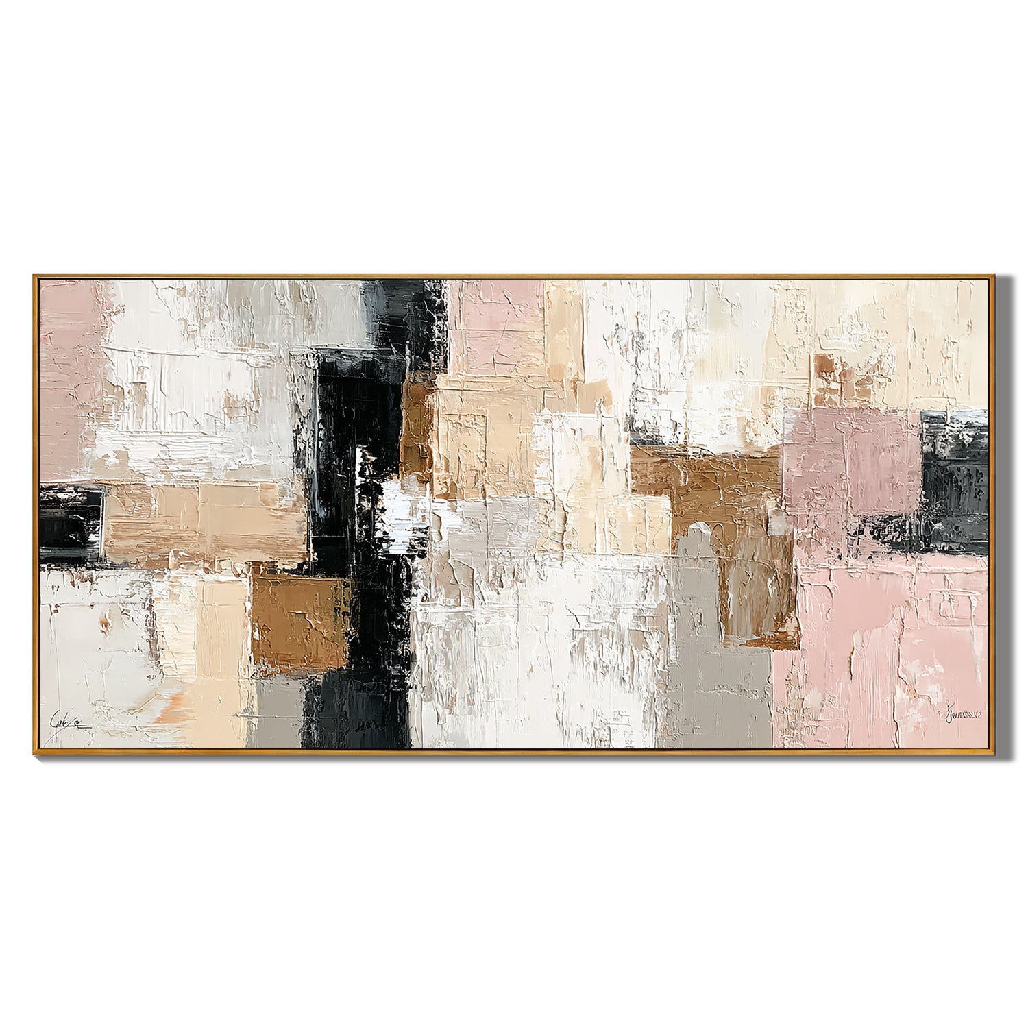 Large Neutral Abstract Canvas Wall Art – Textured Beige Blush Pink Painting for Modern Living Room Decor#OA 0873