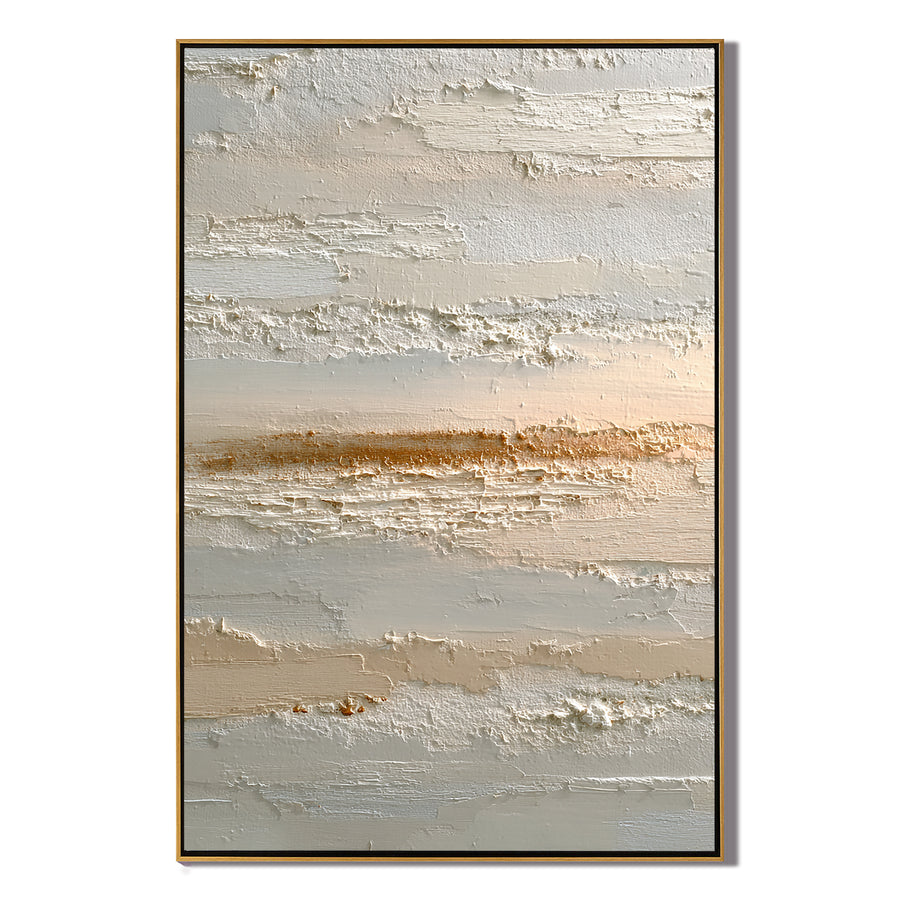 Minimalist Neutral Abstract Canvas Wall Art – Textured Beige Coastal Landscape Painting for Modern Living Room Decor#OA 0860