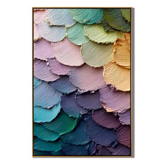 Textured Layered Abstract Oil Painting, Colorful Feather Wall Art for Living Room Decor#OA 0590