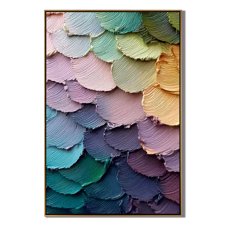 Textured Layered Abstract Oil Painting, Colorful Feather Wall Art for Living Room Decor#OA 0590