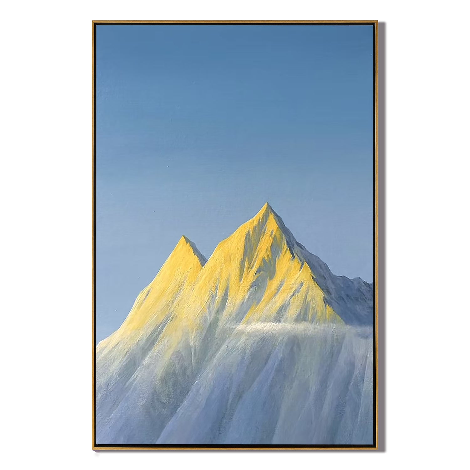 Golden Snow-Capped Mountain Wall Art, Minimalist Alpine Landscape Canvas Painting for Modern Living Room Decor #OA 0792
