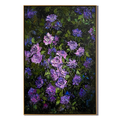 “Purple Rose Floral Oil Painting – Romantic Flower Wall Art, Hand-Painted Textured Canvas for Living Room Bedroom Decor” #OA 0615