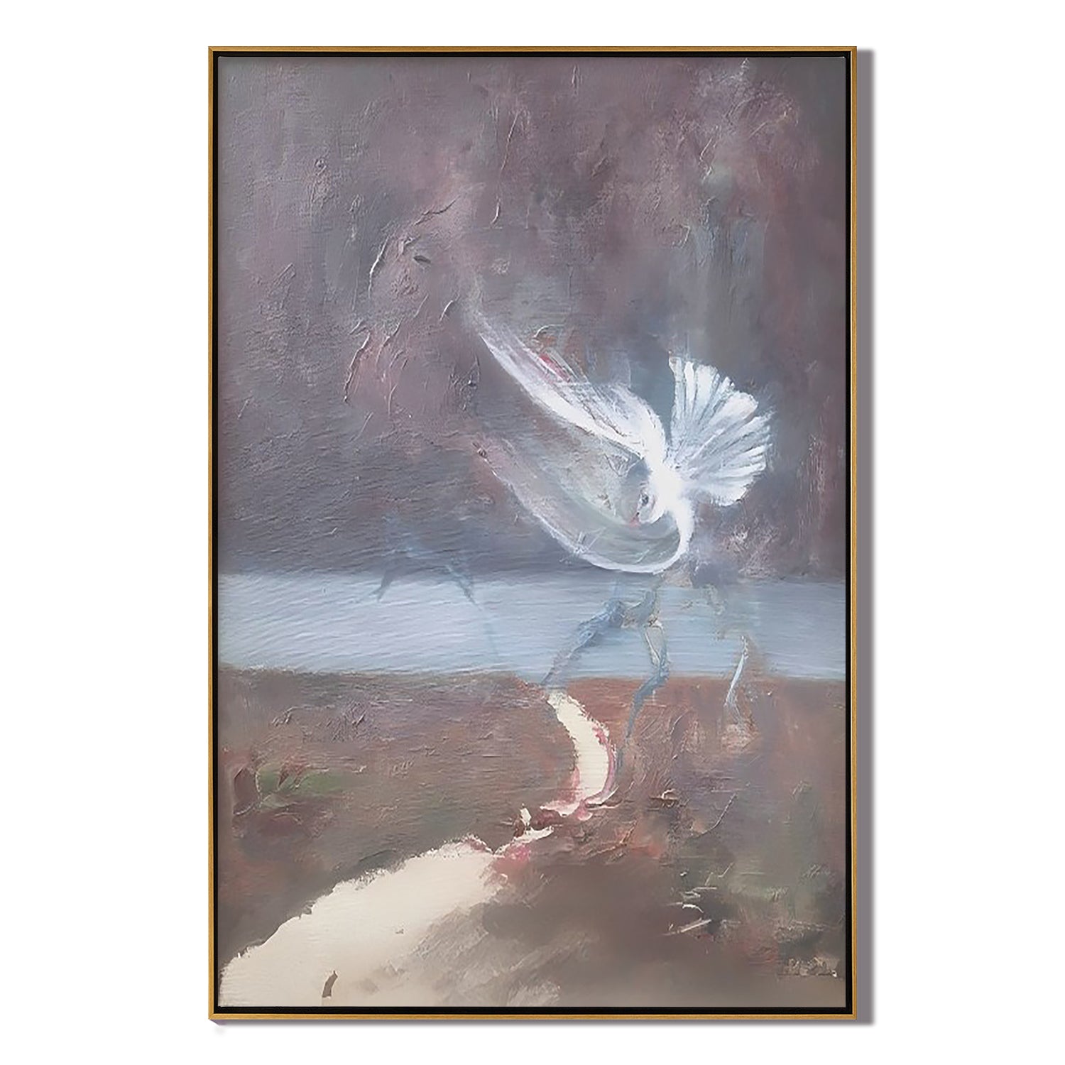 White Bird in the Mist-Abstract White Bird Wall Art
