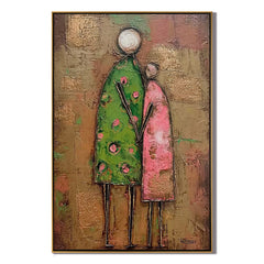 Abstract Family Figure Oil Painting, Textured Mother and Child Wall Art for Living Room Decor#OA 0516