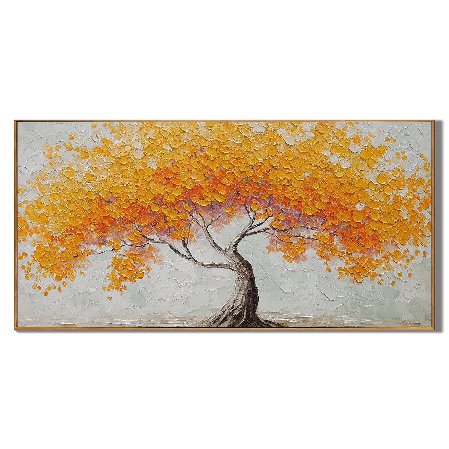 Golden Tree of Life Canvas Wall Art – Textured Abstract Landscape Painting for Living Room Decor#OA 0854