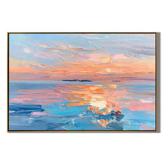 Abstract Sunset Seascape Oil Painting Canvas – Modern Ocean Wall Art for Living Room Coastal Home Decor #OA 0464