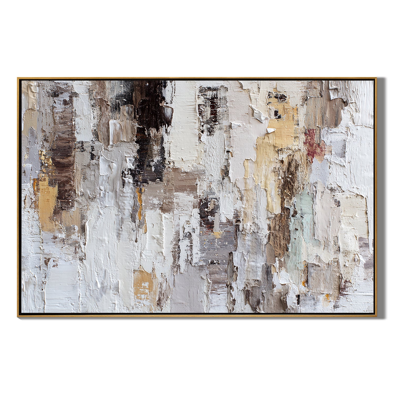 Large Horizontal Neutral Textured Wall Art – Beige Brown Abstract Canvas for Modern Living Room Decor#OA 0835
