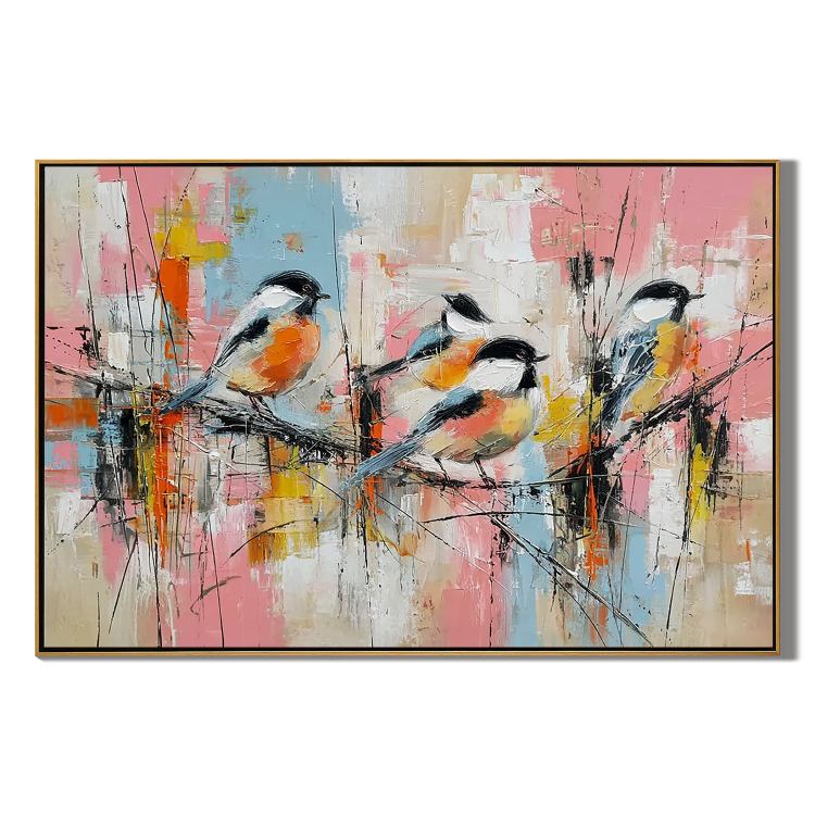 Colorful Abstract Bird Oil Painting | Modern Pastel Animal Wall Art for Living Room #OA 0411