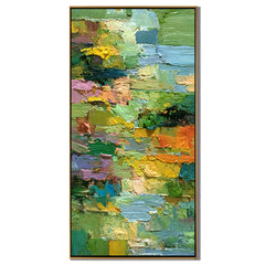 Green Abstract Landscape Oil Painting, Textured Nature Wall Art for Living Room Decor #OA 0601