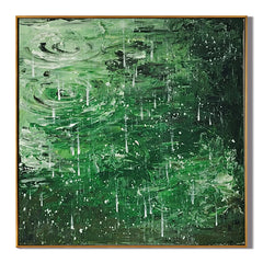 Dark Green Rain Ripple Oil Painting, Abstract Water Wall Art for Living Room Decor#OA 0612