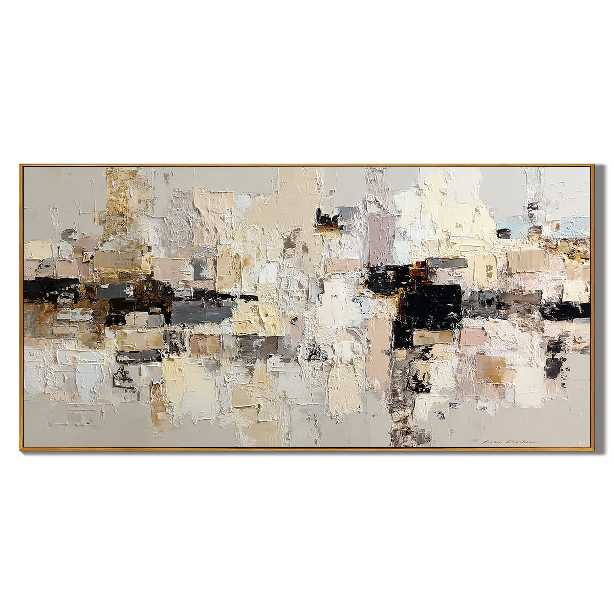 Large Neutral Textured Abstract Canvas Wall Art – Beige Cream Collage Painting for Modern Living Room Decor#OA 0881