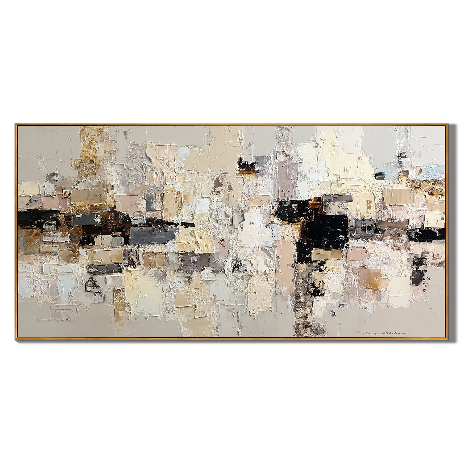 Large Neutral Textured Abstract Canvas Wall Art – Beige Cream Collage Painting for Modern Living Room Decor#OA 0881