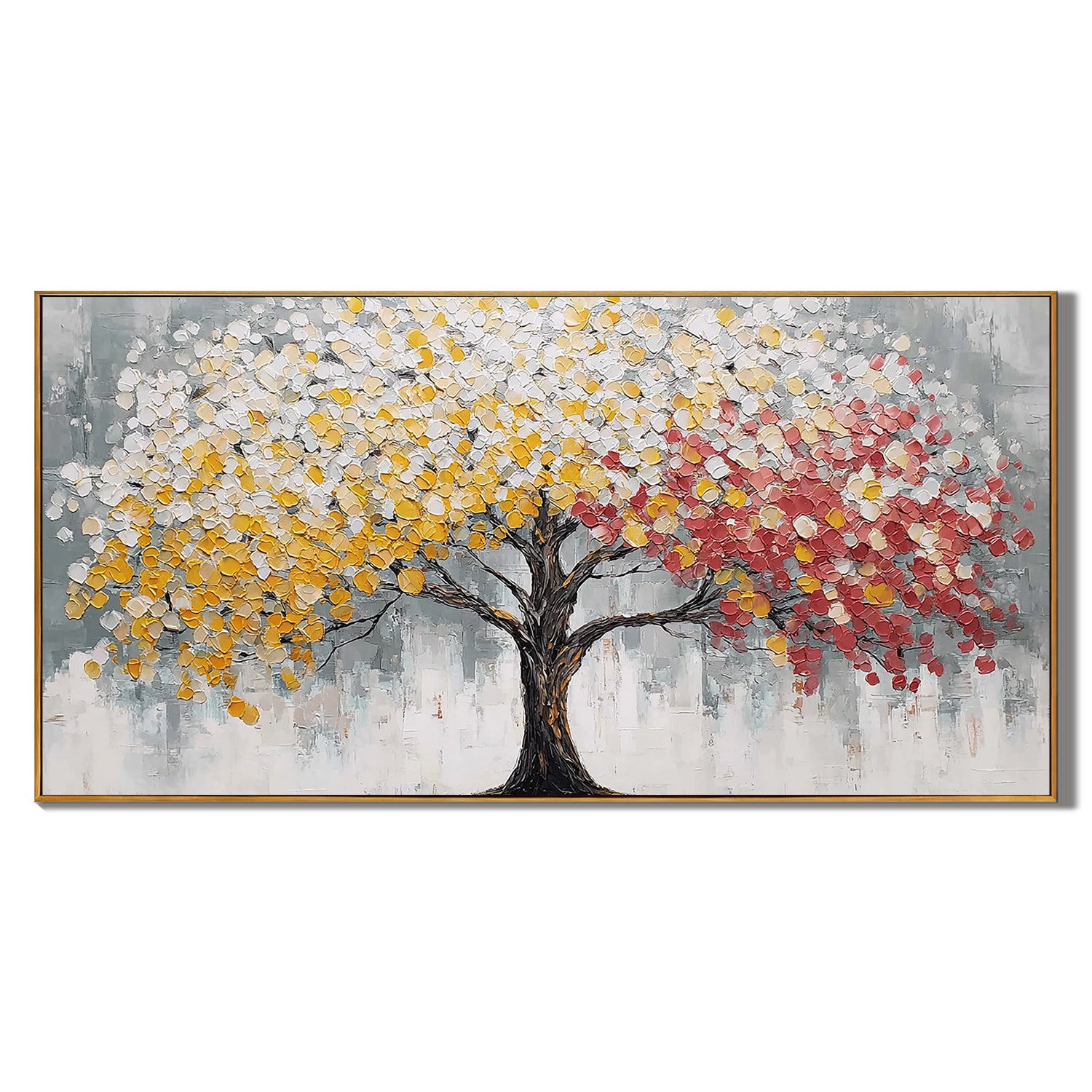 Dual Color Tree of Life Canvas Wall Art – Abstract Yellow and Red Textured Painting for Living Room#OA 0855