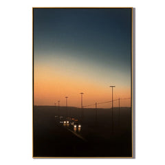 Sunset Highway Wall Art with Car Lights, Cinematic Dusk Road Landscape Canvas for Modern Living Room Decor #OA 0751