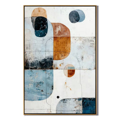 Modern Geometric Abstract Oil Painting, Blue and Rust Wall Art for Living Room Decor#OA 0583