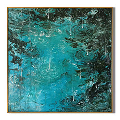 Rain Ripple Oil Painting, Turquoise Water Abstract Wall Art for Living Room Decor#OA 0614