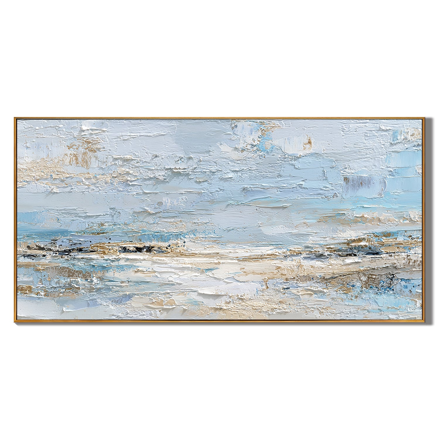 Large Abstract Coastal Canvas Wall Art – Soft Blue & Neutral Seascape Painting for Modern Living Room Decor#OA 0842