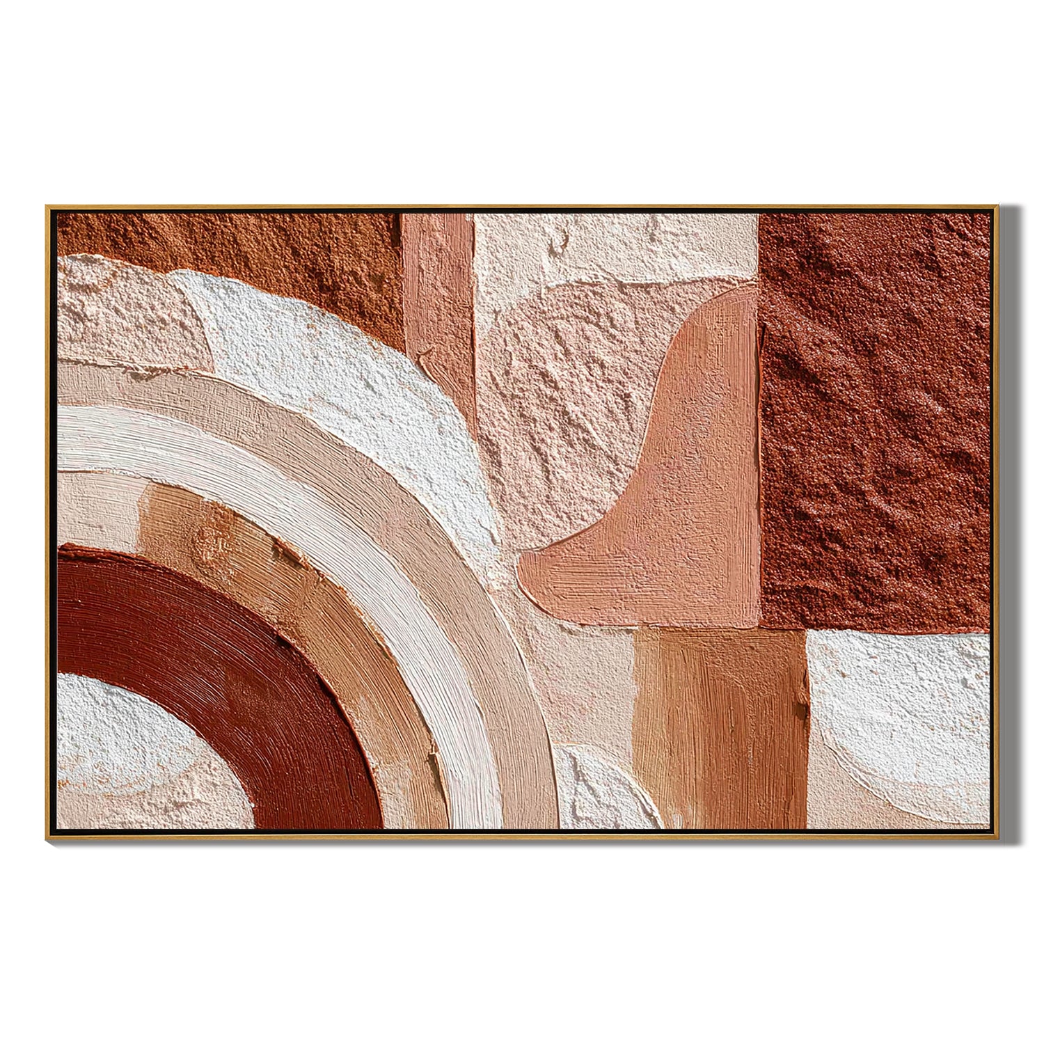 Large Abstract Arch Canvas Wall Art – Earth Tone Textured Minimalist Painting for Modern Living Room#OA 0836