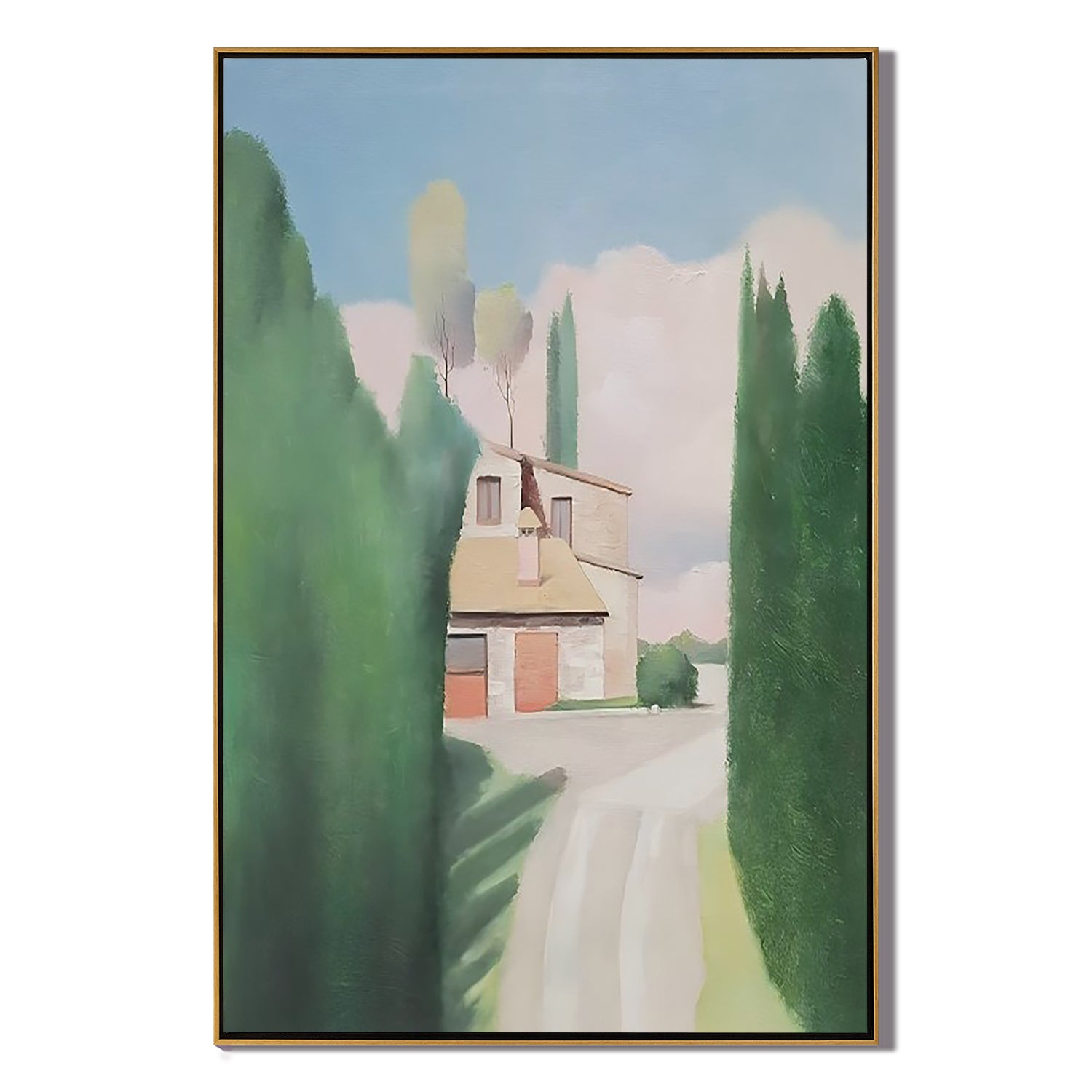 House Beyond the Trees-Peaceful Countryside House Landscape Wall Art